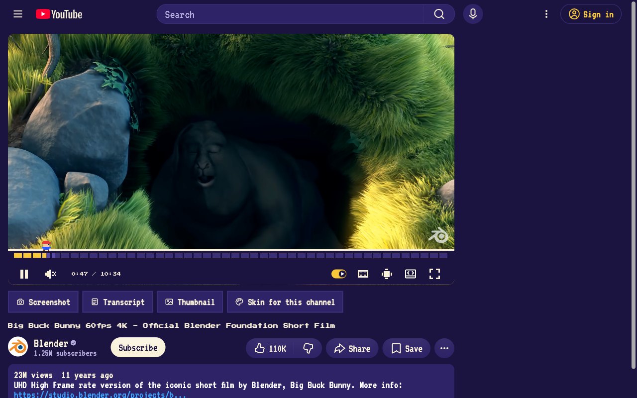 16-bit Quest YouTube skin, watch page