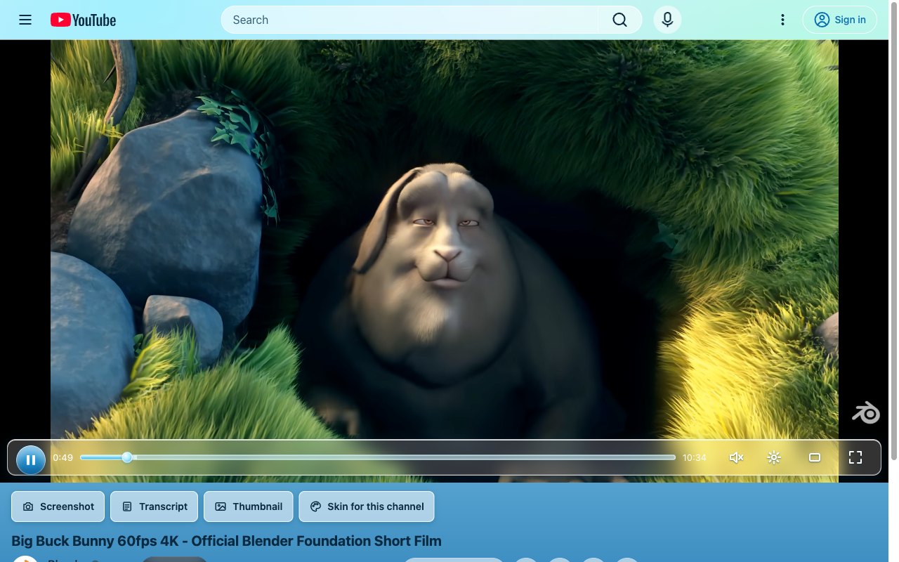 Aero Glass YouTube skin, theater