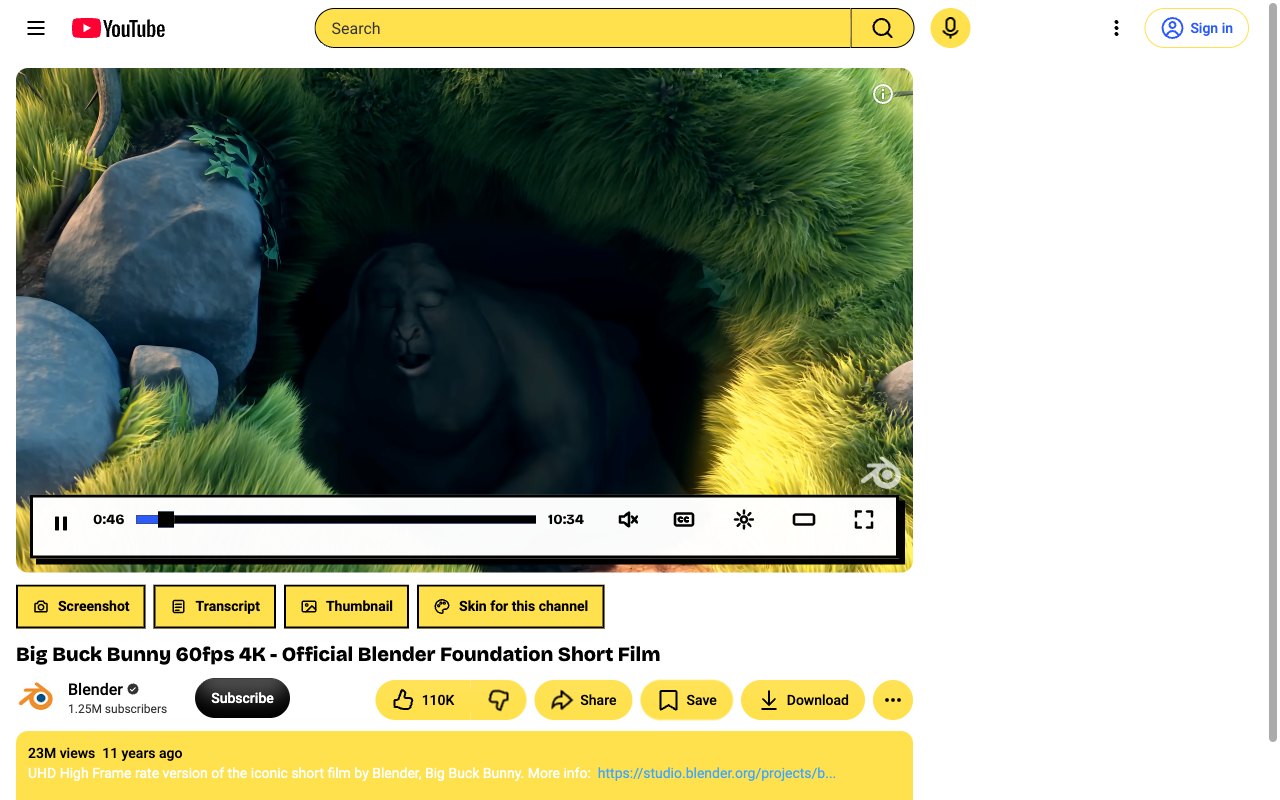 Brutalist YouTube skin, watch page