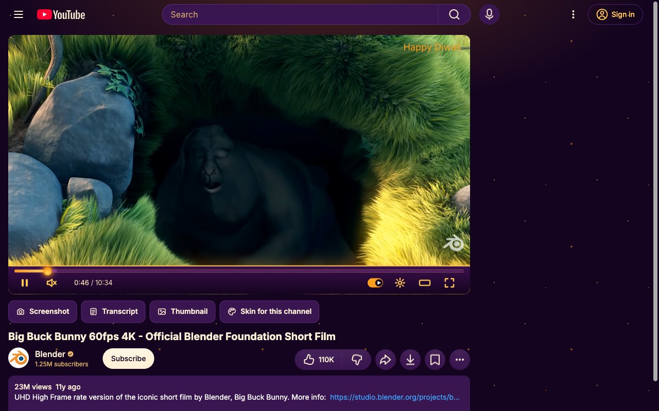 Diwali YouTube skin, watch page