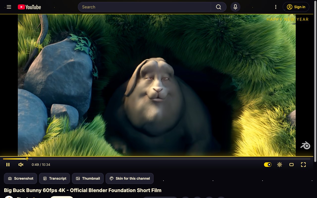 New Year's Eve YouTube skin, theater