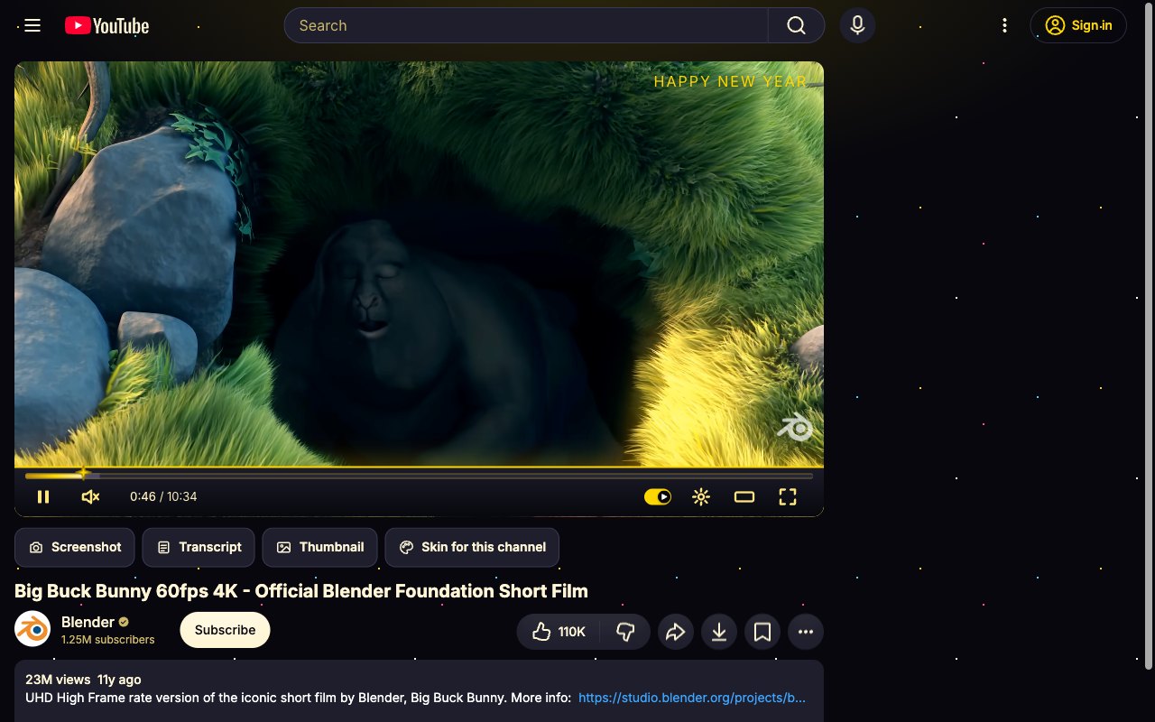 New Year's Eve YouTube skin, watch page