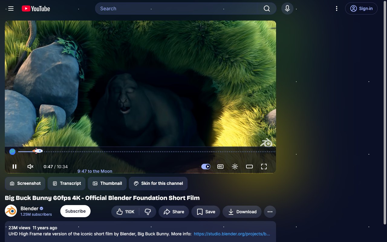 Space Run YouTube skin, watch page