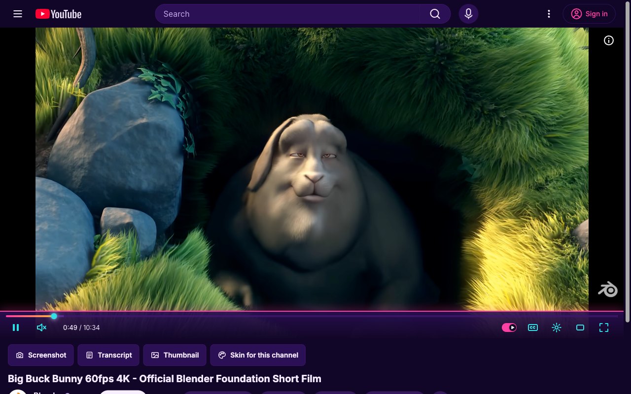 Synthwave YouTube skin, theater
