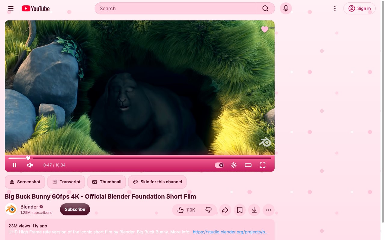 Valentine's YouTube skin, watch page