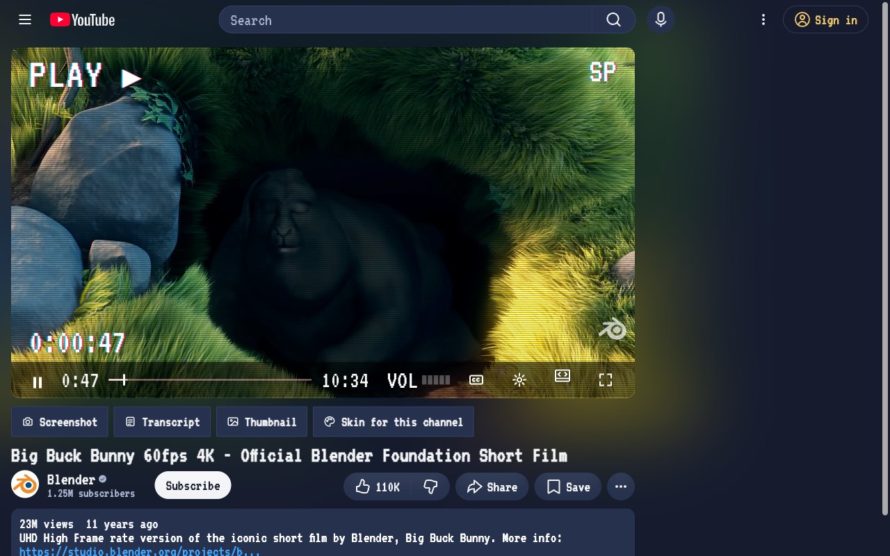 VHS Tape YouTube skin, watch page
