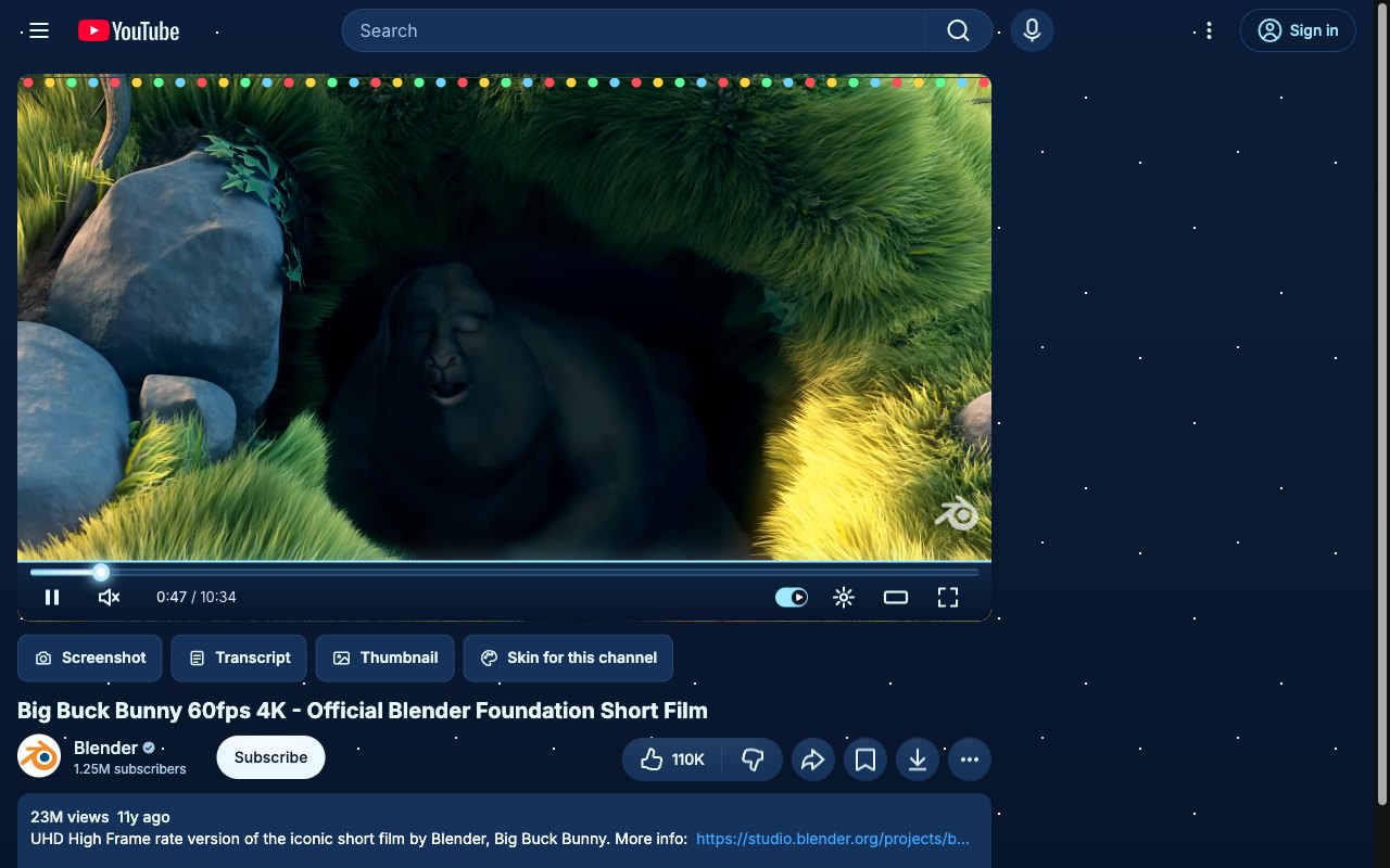 Christmas YouTube skin, watch page